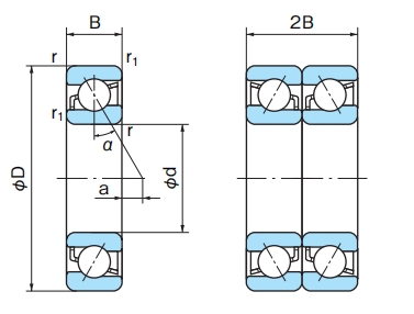 角接觸球軸承，品牌：NACHI，尺寸圖1