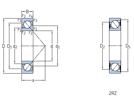 角接觸球軸承，品牌：SKF，尺寸圖1